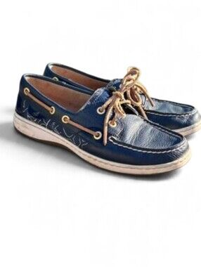 Sperry Bluefish 2-Eye Boat Shoes Navy Whale Print 7.5M
